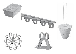 Dekkingsafstandhouders, mortel/beton, vezelmortel/vezelbeton en kunststof